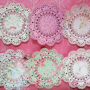 4 Pink Floral Paper Lace Doily Pack of 6 Card Making, Crafts, Scrapbooking, tea party decoration image 1