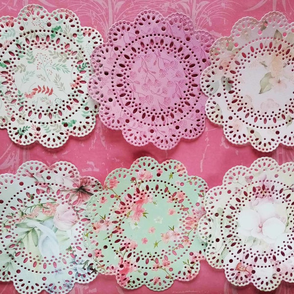 4" Pink Floral Paper Lace Doily - Pack of 6 - Card Making, Crafts, Scrapbooking,  tea party decoration