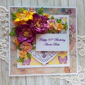 Carte d'anniversaire 3D faite main, shabby chic, personnalisée - mettez votre propre message
