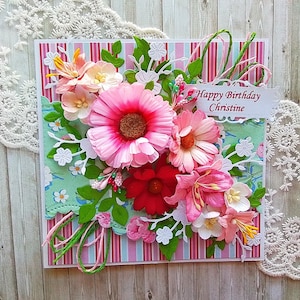 Biglietto di auguri di compleanno personalizzato in 3D di lusso, fatto a mano in stile shabby chic - qualsiasi saluto + il tuo messaggio all'interno