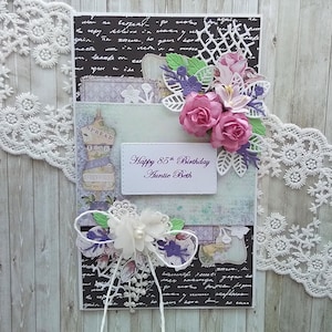 3D Geburtstagskarte 20x12cm, Handmade Shabby Chic, personalisiert - jedes Alter, Name oder Gruß + Ihre Nachricht