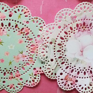 4 Pink Floral Paper Lace Doily Pack of 6 Card Making, Crafts, Scrapbooking, tea party decoration image 4