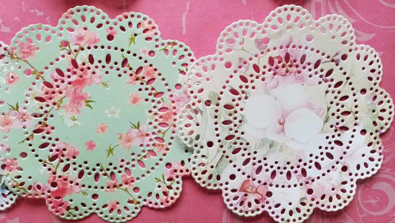 4 Pink Floral Paper Lace Doily Pack of 6 Card Making, Crafts, Scrapbooking, tea party decoration image 4