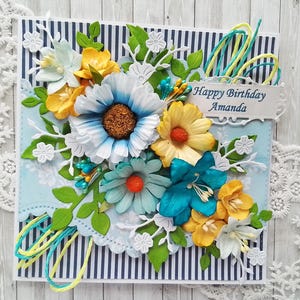 Carte d'anniversaire personnalisée 3D de luxe, fait main shabby chic - toutes les salutations + votre message à l'intérieur