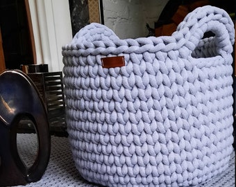 Large Standing Crochet Basket /Handmade Storage Basket With Handles /Round Basket /Cotton Basket /Chunky Crochet Basket.