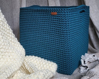 Large Crochet Basket/Handmade Crochet Basket/Many Sizes/Many Colors/ Storage Square Basket with Handles