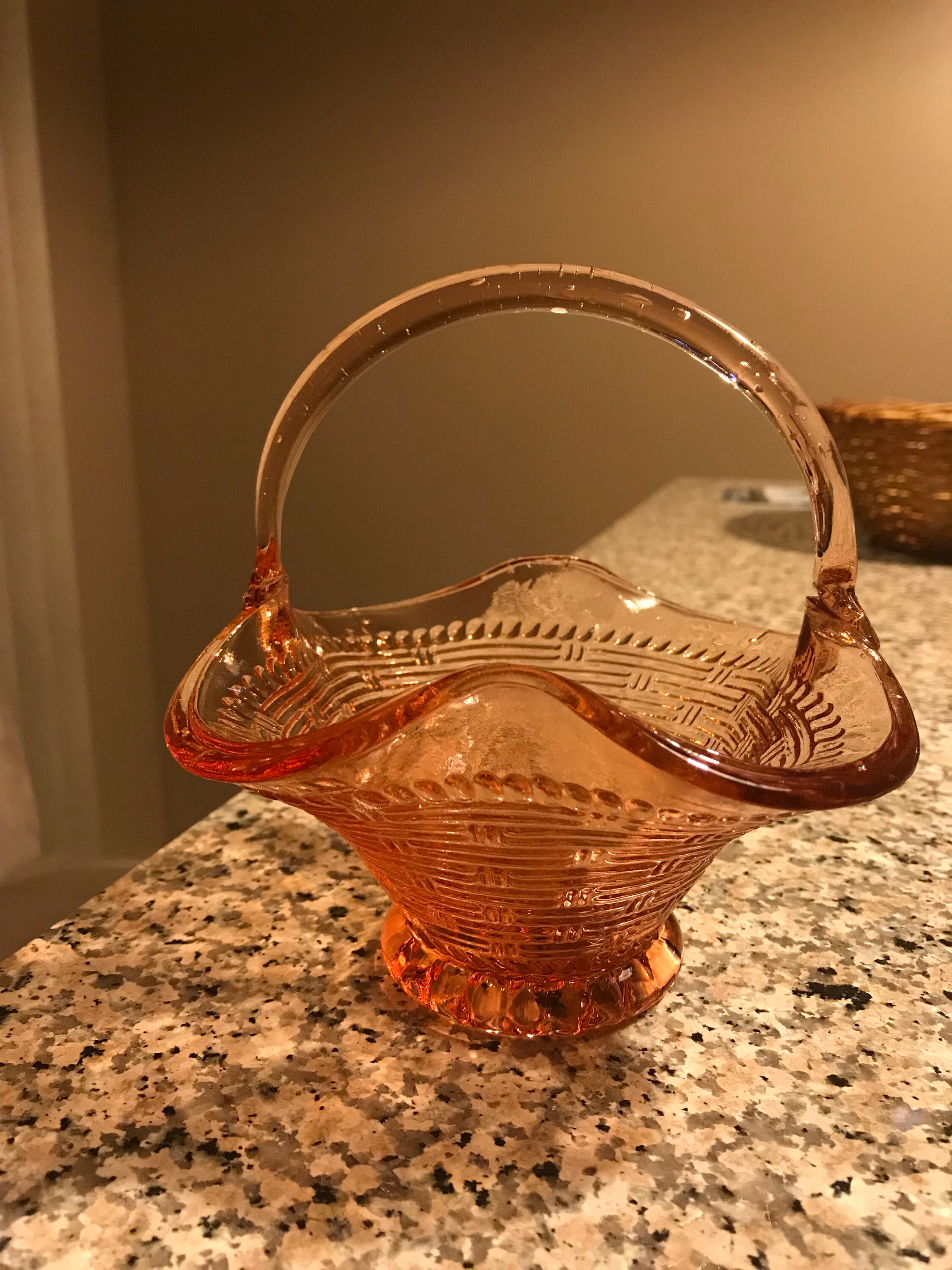Vintage Depression Pink Glass Basket Etsy