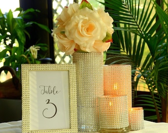 5 piece set - wedding centerpiece,Cylinder Vase,Bridal Shower Decor,Centerpiece,Vase with rhinestone,bling vase centerpiece,bling wedding