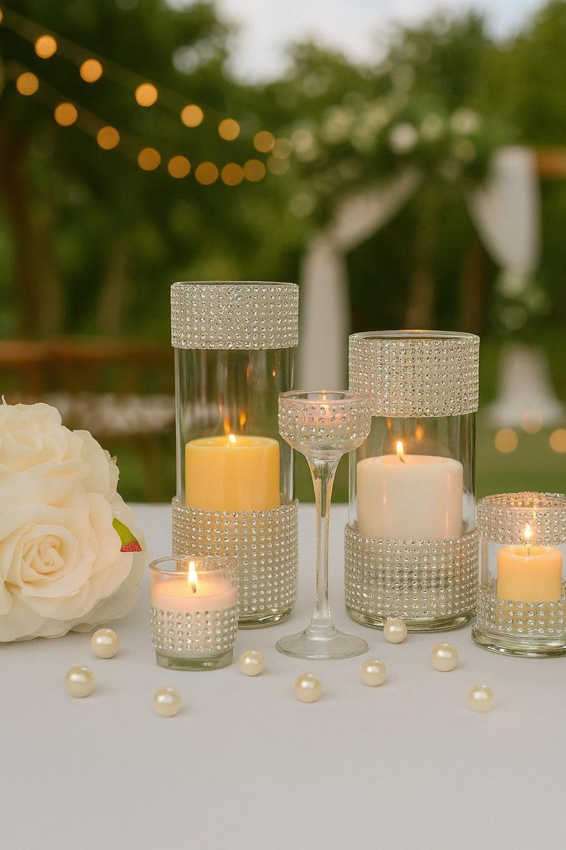Set of 3-Wedding decors,Bridal shower,Rhinestone Centerpieces,glass Vase with bling,Glam Vase,wedding,bling vase,table centerpiece,bling zdjęcie 5