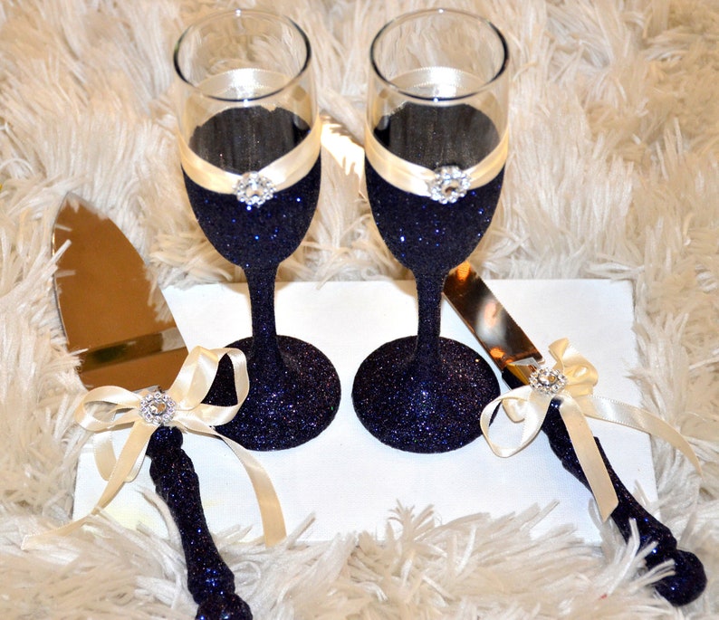 Sparkle Cake Cutting Setglitter Flutes and Cake Server Etsy