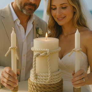 Wedding Unity Candle for Beach Wedding, Unity Candle Set, Vow Renewal, Nautical Wedding Ceremony Candle, Coastal Ceremony taper Candle