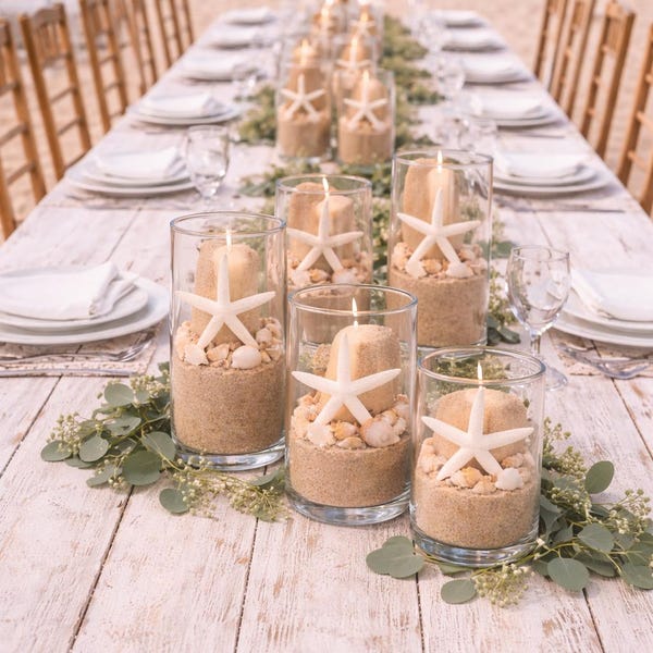 Rustic Farmhouse Wedding Centerpiece Vases, Coastal Wedding Table Decor Nautical Centerpiece with Starfish Beach Theme, Beach Wedding decor