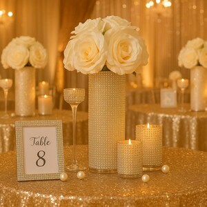 5 Piece Wedding Centerpiece Set, Silver Glitter Rhinestone Vases, Bridal Shower Decor, Glam Sparkle Vase Set, Elegant Wedding Table Decor