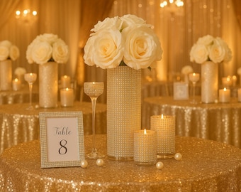 5 Piece Wedding Centerpiece Set, Silver Glitter Rhinestone Vases, Bridal Shower Decor, Glam Sparkle Vase Set, Elegant Wedding Table Decor
