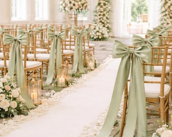 Wedding Aisle Decor, Pre Tied Wedding Chair Bows, Satin Chair Sashes, Minimalist Wedding Chair Decorations with Long Ribbon Tails, Chair bow