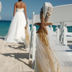 Starfish Raffia Chair Hanger, Beach Wedding Pew Decor, Summer Aisle Markers, Destination Wedding Decorations, Coastal Ceremony Decor