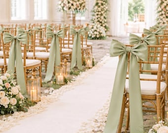 Wedding Aisle Decor, Pre Tied Wedding Chair Bows, Satin Chair Sashes, Minimalist Wedding Chair Decorations with Long Ribbon Tails, Chair bow