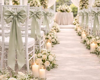 Satin Chair Bows for Chiavari Chairs Pre-Tied, wedding Aisle Chair Sashes Ribbon Tails, Chair Decorations, Bridal Shower & Reception Decor