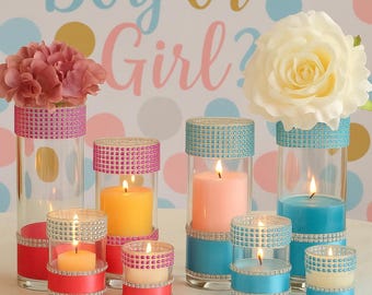 Gender Reveal Party decor, Bridal Shower Table Decor, Glam Wedding Vases, Sparkle Table Centerpiece, Elegant Reception decor, Baby Shower