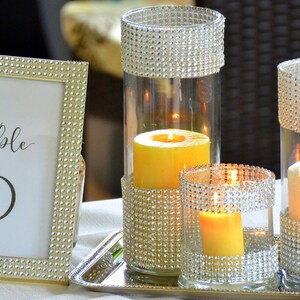 Set of 3-Wedding decors,Bridal shower,Rhinestone Centerpieces,glass Vase with bling,Glam Vase,wedding,bling vase,table centerpiece,bling zdjęcie 7