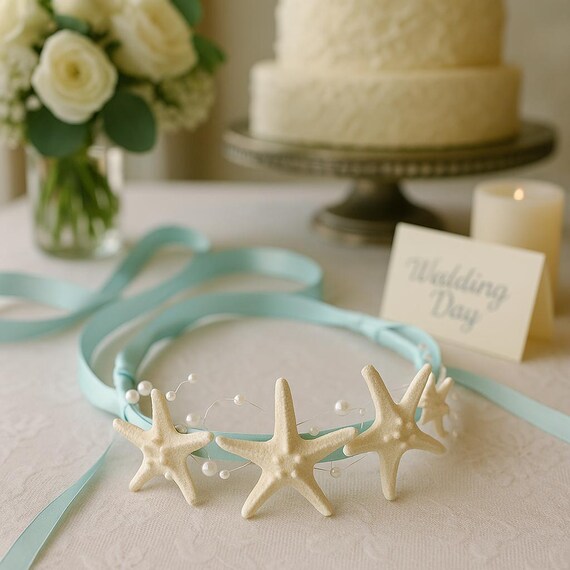 Starfish Bridal Tiara, Mermaid Crown, Floral Headband  display picture 2