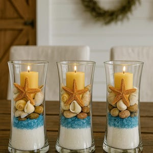 Nautical Candle Holder, Beach Wedding decor table Centerpiece, Coastal Reception Decor, Rustic Farmhouse decor, Destination tropical wedding