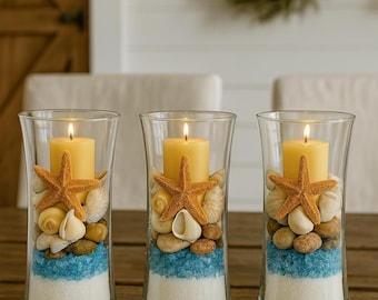 Nautical Candle Holder, Beach Wedding decor table Centerpiece, Coastal Reception Decor, Rustic Farmhouse decor, Destination tropical wedding