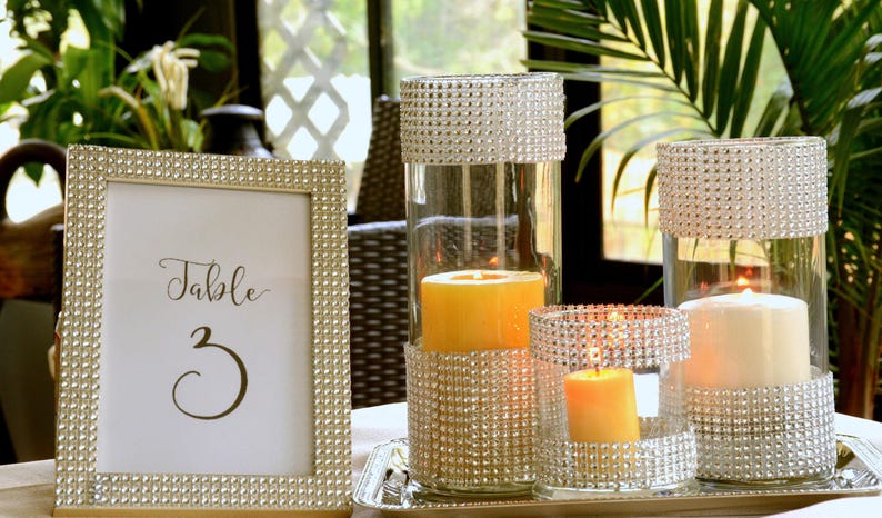 Set of 3-Wedding decors,Bridal shower,Rhinestone Centerpieces,glass Vase with bling,Glam Vase,wedding,bling vase,table centerpiece,bling zdjęcie 4
