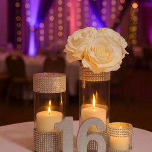 Set of 3-Wedding decors,Bridal shower,Rhinestone Centerpieces,glass Vase with bling,Glam Vase,wedding,bling vase,table centerpiece,bling zdjęcie 2