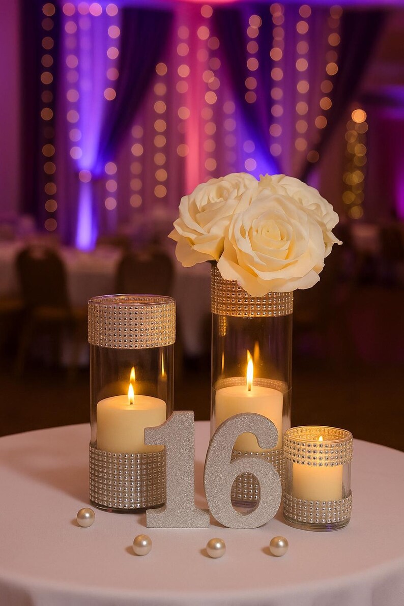 Set of 3-Wedding decors,Bridal shower,Rhinestone Centerpieces,glass Vase with bling,Glam Vase,wedding,bling vase,table centerpiece,bling zdjęcie 2