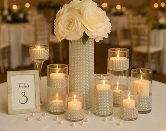 5 piece set - Glam Wedding Centerpiece Set, Silver Rhinestone Vases, Table Decor, Bridal Shower & Reception Decoration, Wedding Table Decor