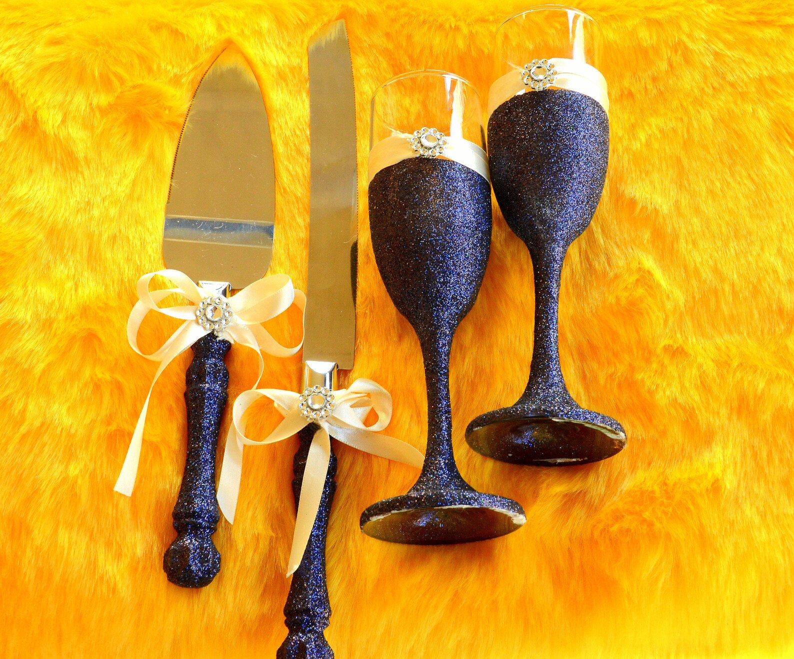 Sparkle Cake Cutting Setglitter Flutes and Cake Server Etsy
