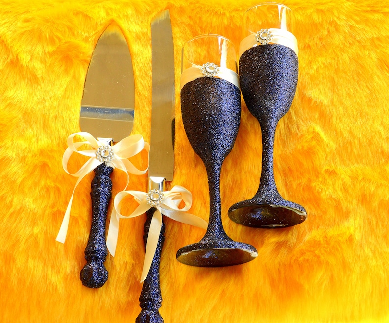 Sparkle Cake Cutting Setglitter Flutes and Cake Server Etsy