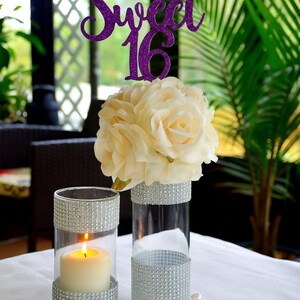 Set of 3-Wedding decors,Bridal shower,Rhinestone Centerpieces,glass Vase with bling,Glam Vase,wedding,bling vase,table centerpiece,bling zdjęcie 3