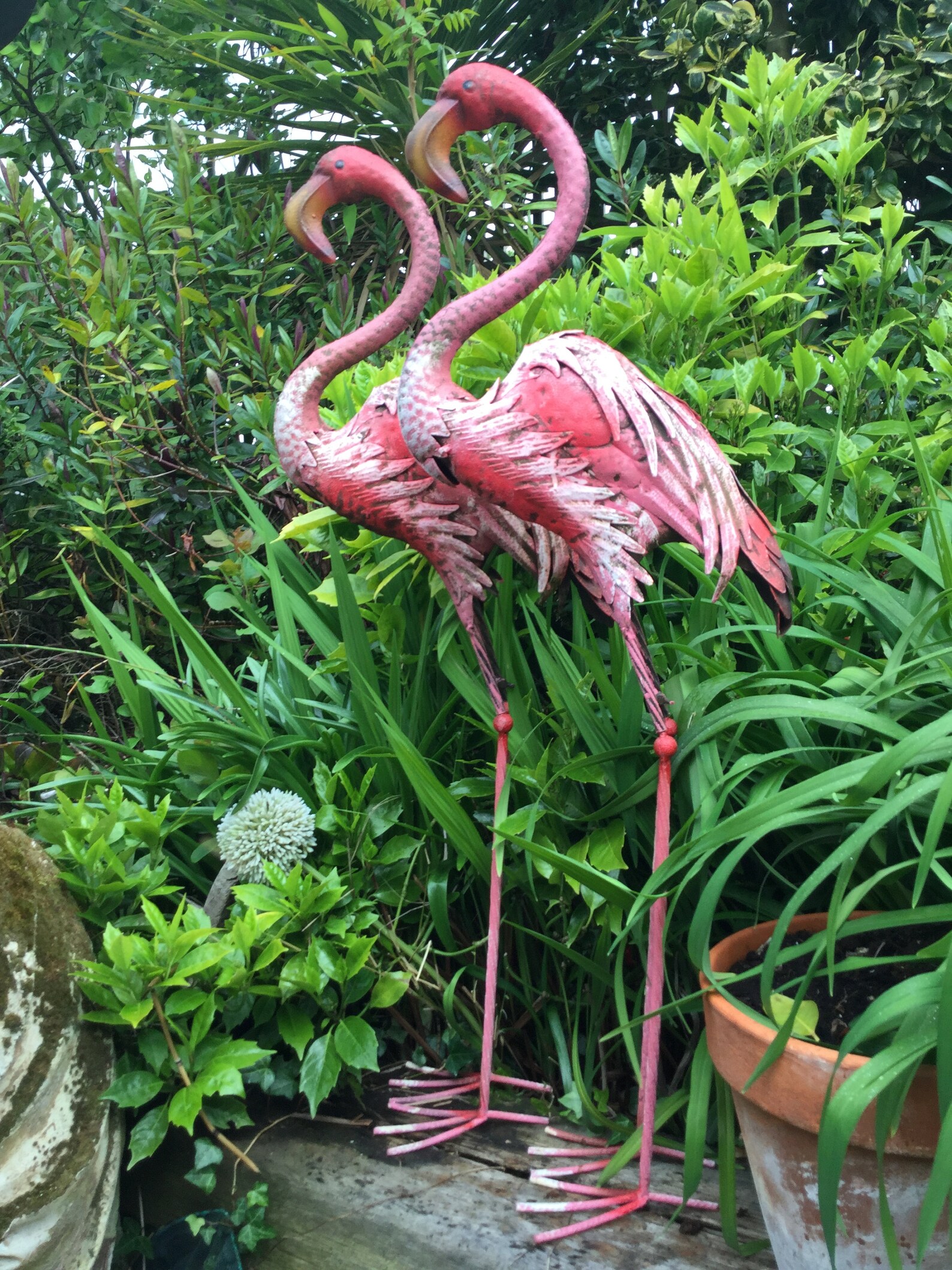 A Pair Oflarge Metal Pink Flamingo Garden Ornament Height Etsy
