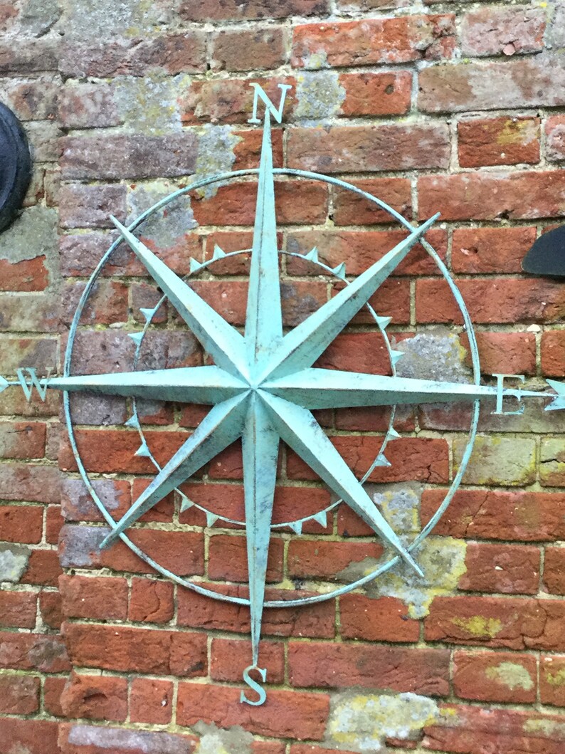 Garden Compass Wall Art in Rustic Aged Verdigris Colour Etsy