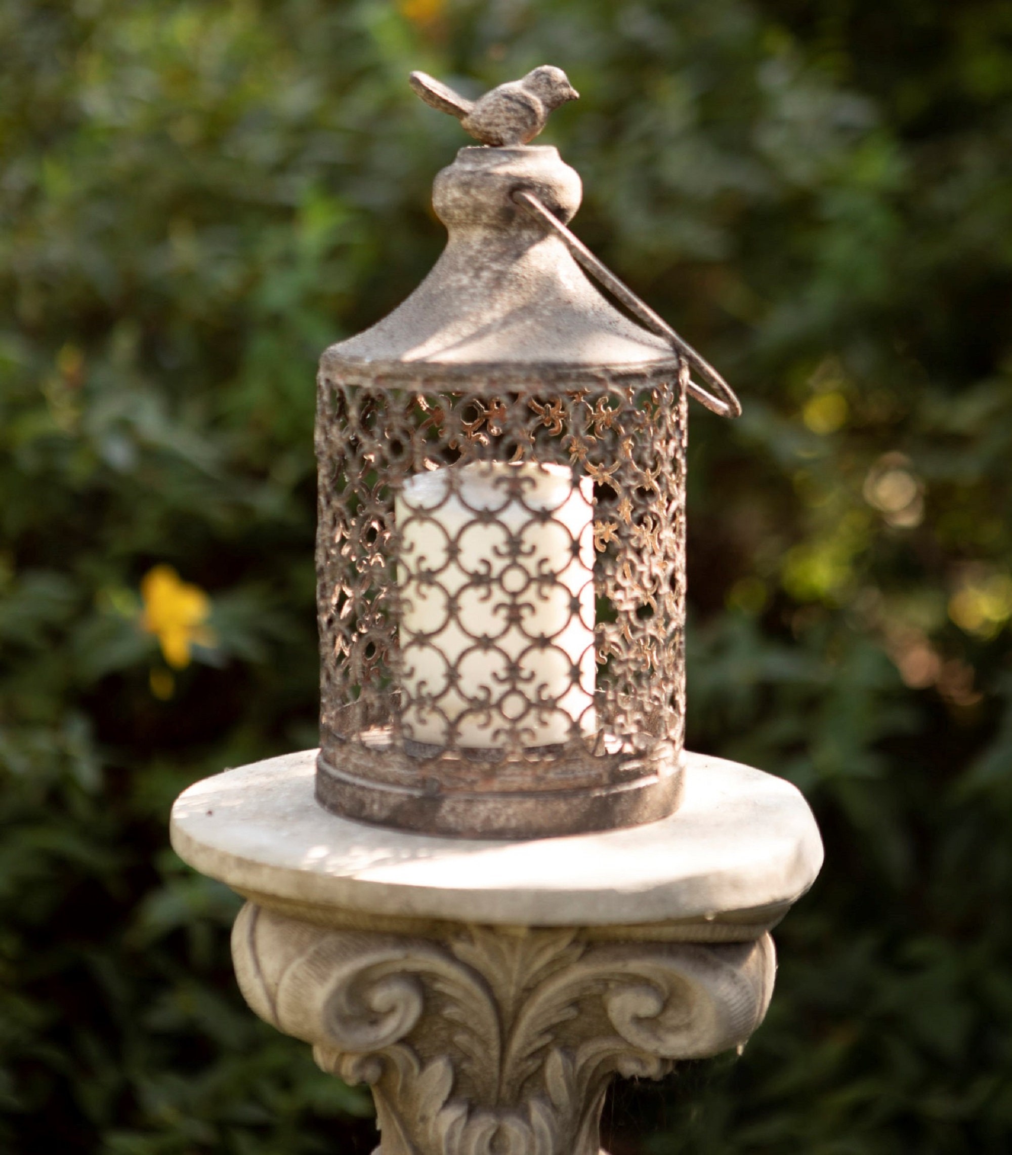 Rustic French Bird Finial Lantern With Glass Funnel Garden Etsy