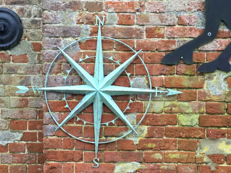 Large Aged Metal Verdigris Compass Wall Hanging Wall Art Etsy UK