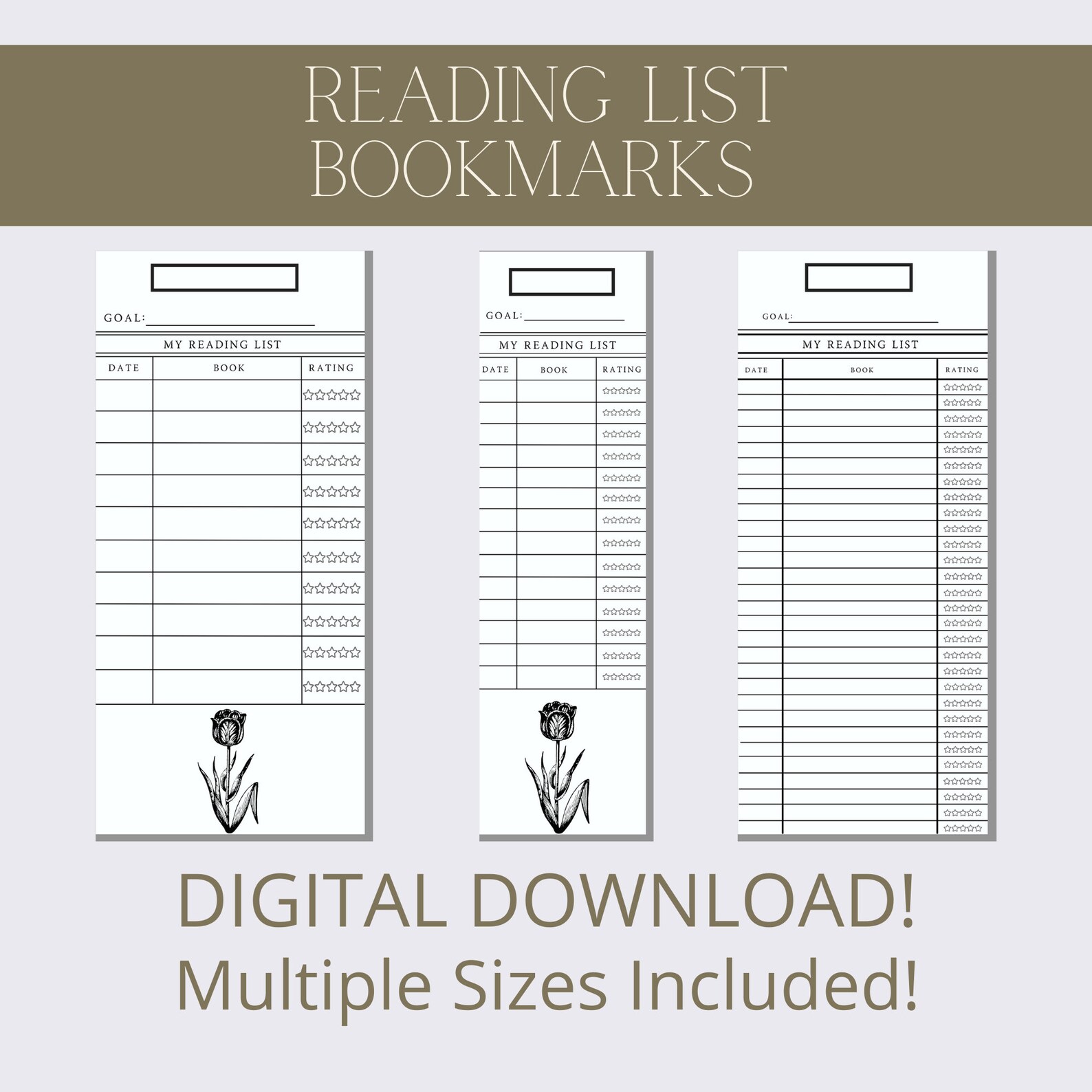 Printable Bookmark Set Library Card Reading List White Etsy