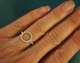 Beaded silver pinky or midi ring