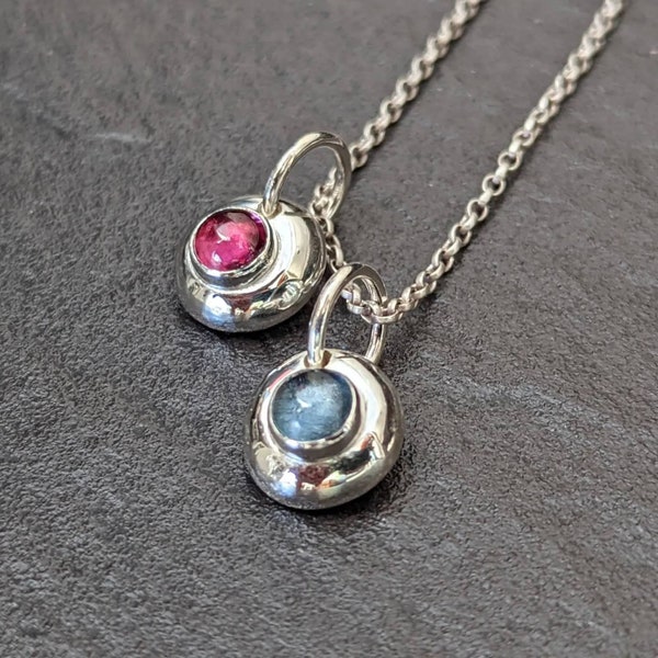 Birthstone Silver Pebble Pendant