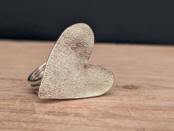 Large Reticulated Silver Heart Ring. - Etsy