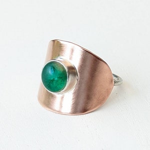 Green Sea Glass and Copper ring.