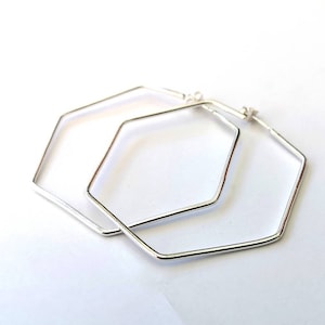 Silver hexagon hoop earrings