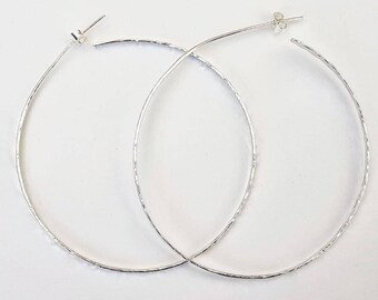 Large Hammered Silver Hoop Earrings.