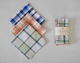 Set of 3 checked cotton handkerchiefs, Panaché 7