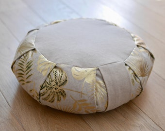 Zafu déhoussable balle d'épeautre, coussin de Méditation Feuillage doré,