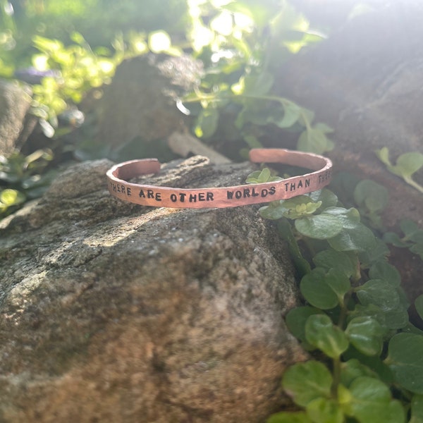 Copper Bracelet with Engraved Dark Tower Quote: 'There Are Other Worlds Than These' by Stephen King
