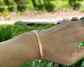 Handmade Healing Copper Bracelet Cuff - Raw & Natural Hand Forged Jewelry, Perfect Gift for Her or Him