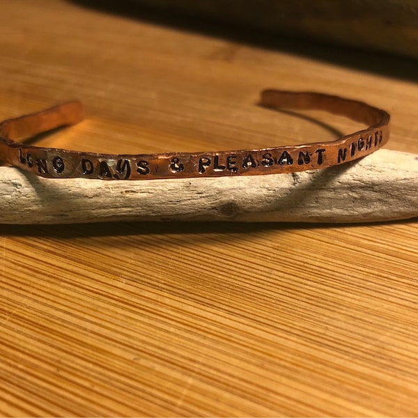 Long Days & Pleasant Nights: Hand Stamped Hammered Copper Bracelet - Dark Tower Inspired Jewelry by Stephen King